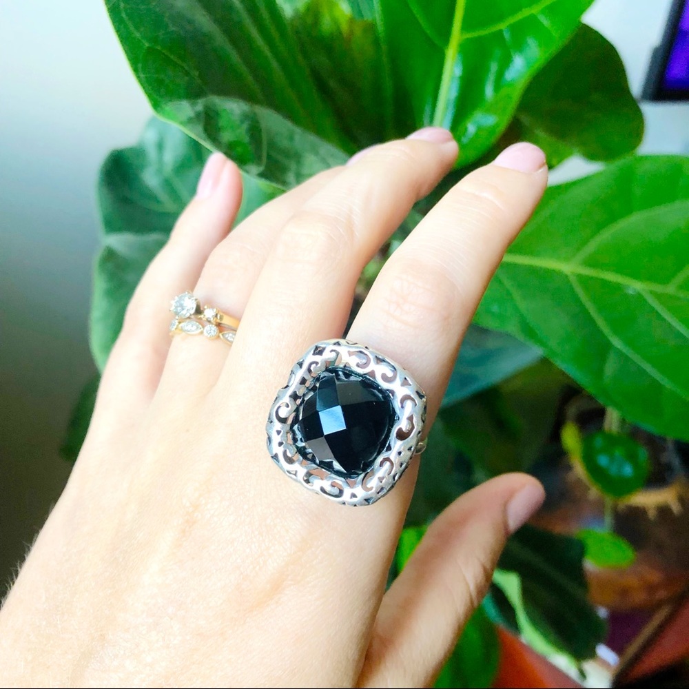 Vintage 925 silver and onyx ring size 7 3/4